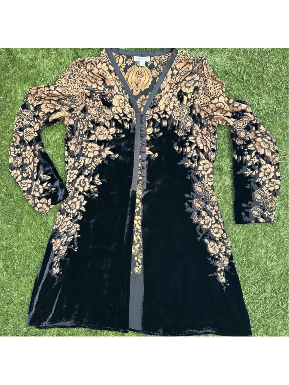 Vintage Y2K WhimsyGoth Fairy Floral Velvet Silk Burnout Kimono Cardigan Medium - Picture 10 of 12